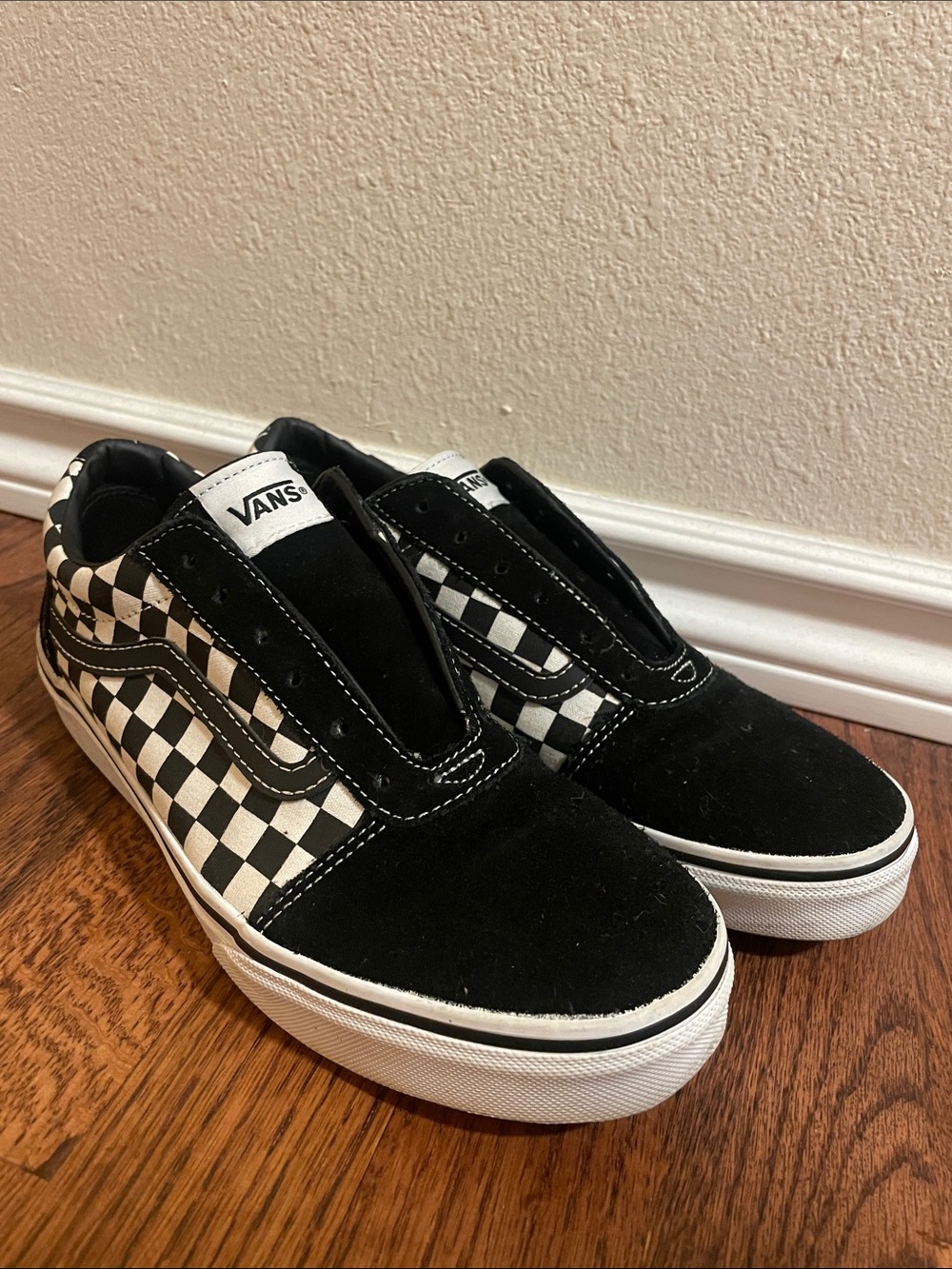 Vans Black and White Checkerboard Slip-On Sneakers (no laces)